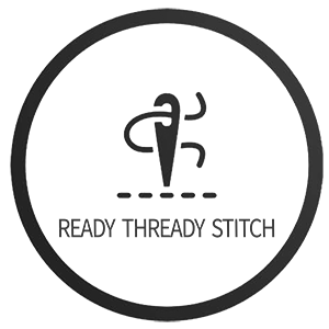 Ready Thready Stitch's logo - a circle with a sewing needle within and text of the company's name