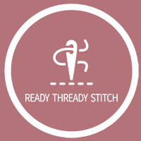 Ready Thready Stitch's logo - a circle with a sewing needle within and text of the company's name