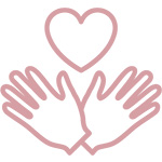 an icon of two hands with a heart above them